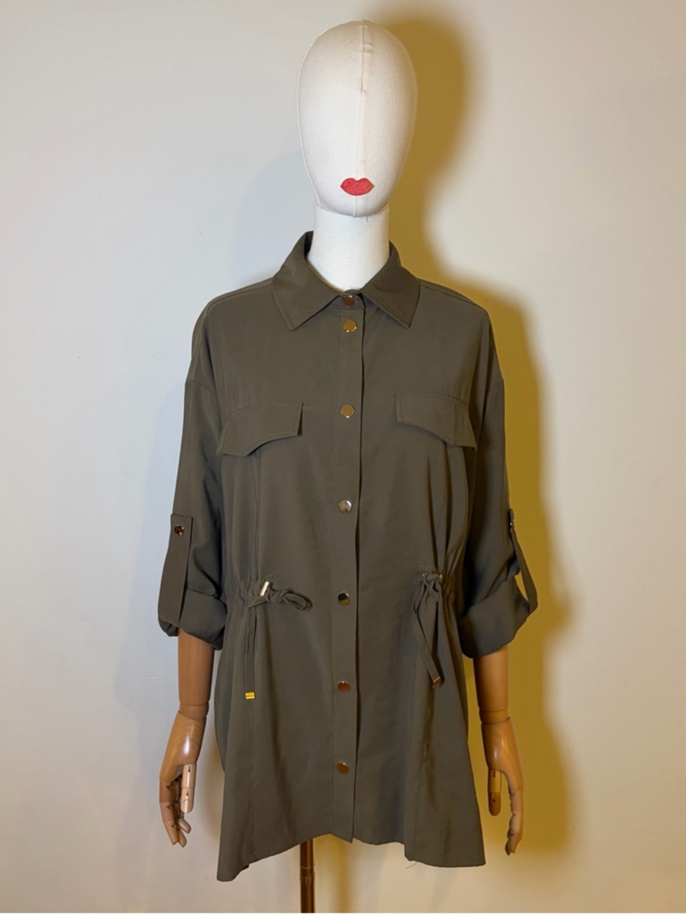 ZARA Khaki Military Utility Shirt Jacket Drawstring Waist XS/S